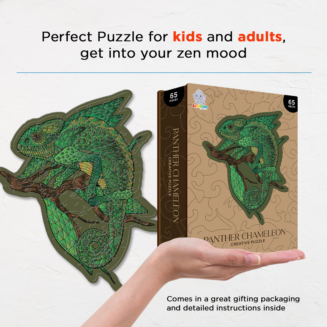 Panther Chameleon creative jigsaw puzzle for kids and adults includes different custom shapes