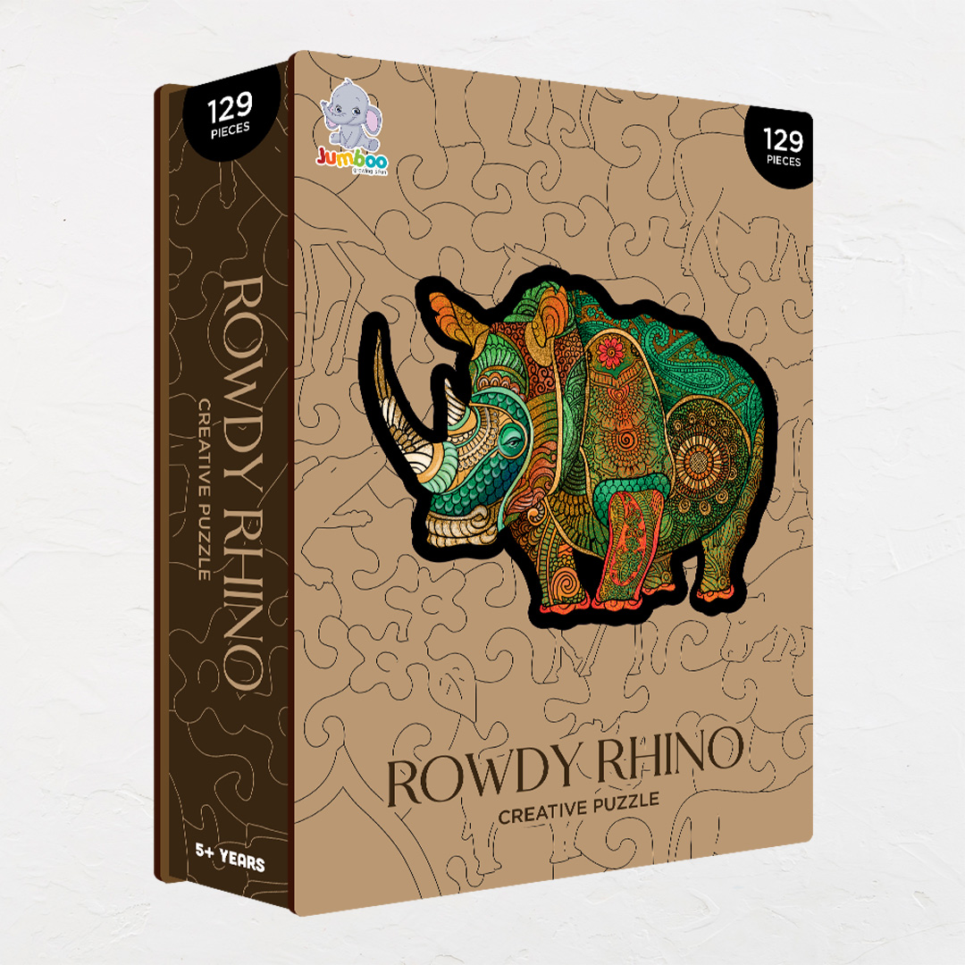 Rowdy Rhino creative jigsaw puzzle for kids and adults includes different custom shapes