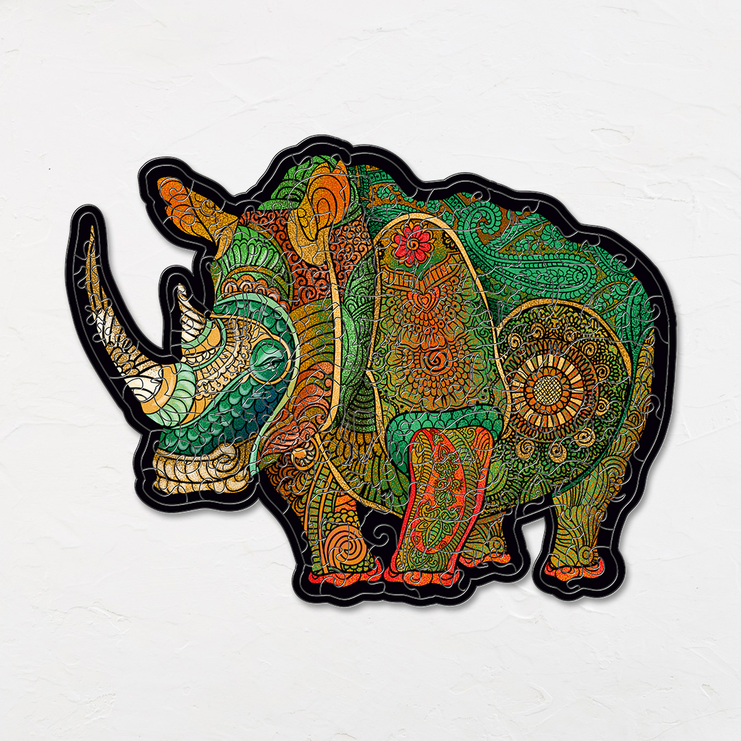 Rowdy Rhino creative jigsaw puzzle for kids and adults includes different custom shapes