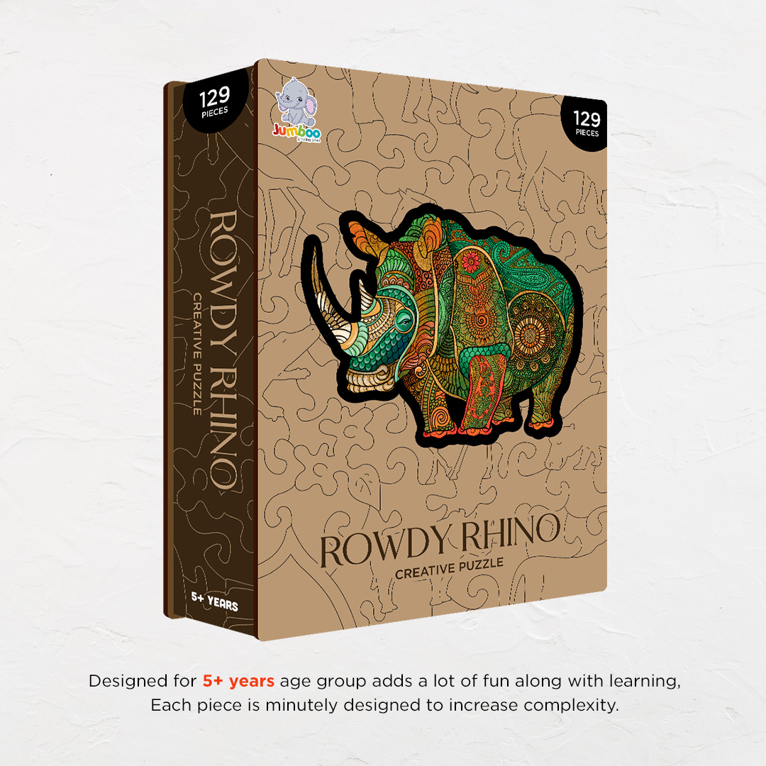 Rowdy Rhino creative jigsaw puzzle for kids and adults includes different custom shapes