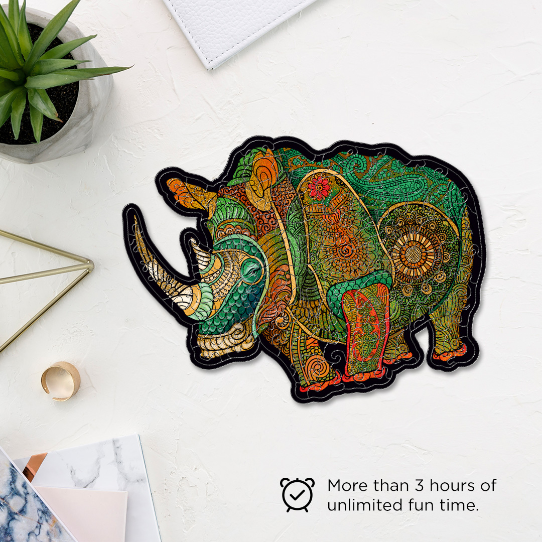 Rowdy Rhino creative jigsaw puzzle for kids and adults includes different custom shapes