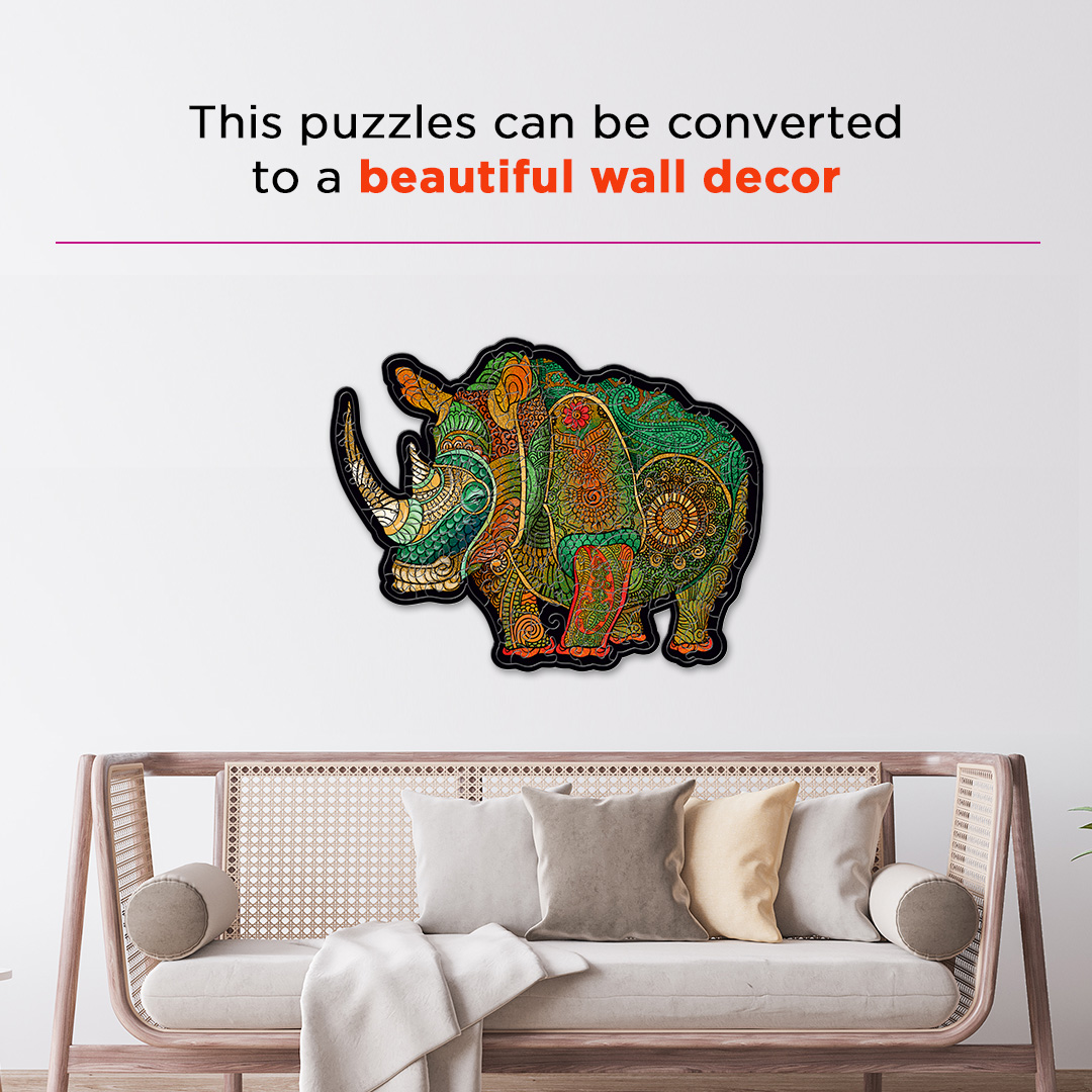 Rowdy Rhino creative jigsaw puzzle for kids and adults includes different custom shapes