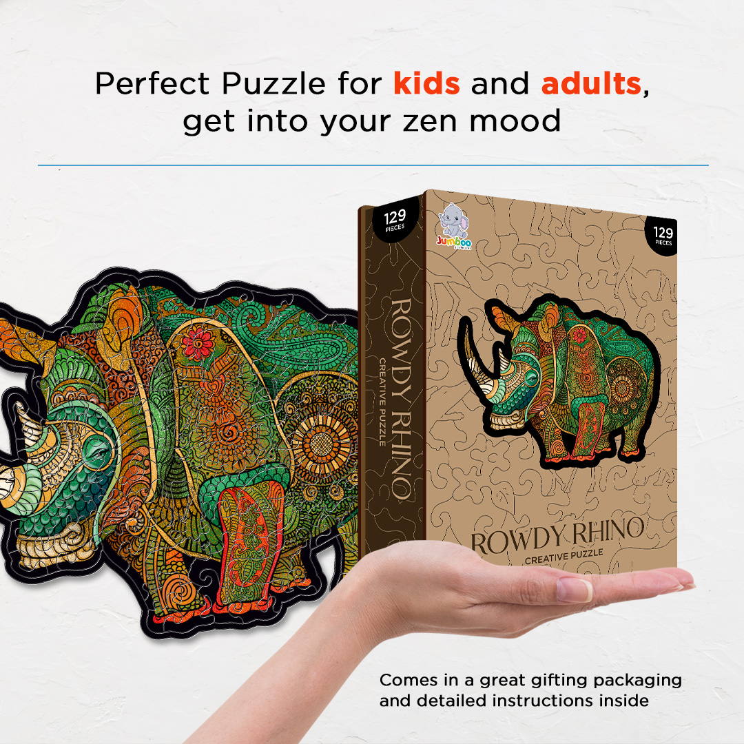 Rowdy Rhino creative jigsaw puzzle for kids and adults includes different custom shapes