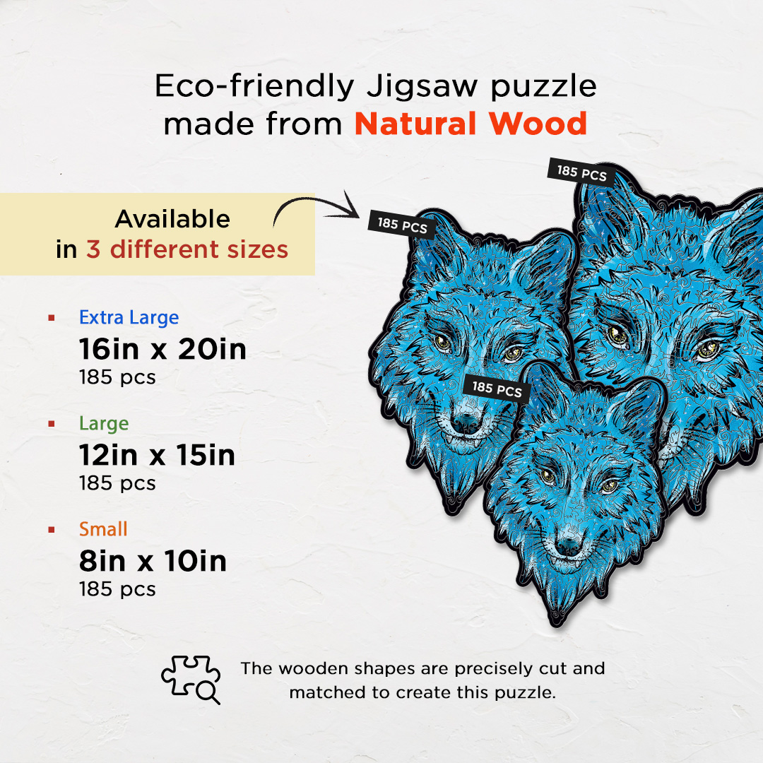 Snow Wolf creative jigsaw puzzle for kids and adults includes different custom shapes