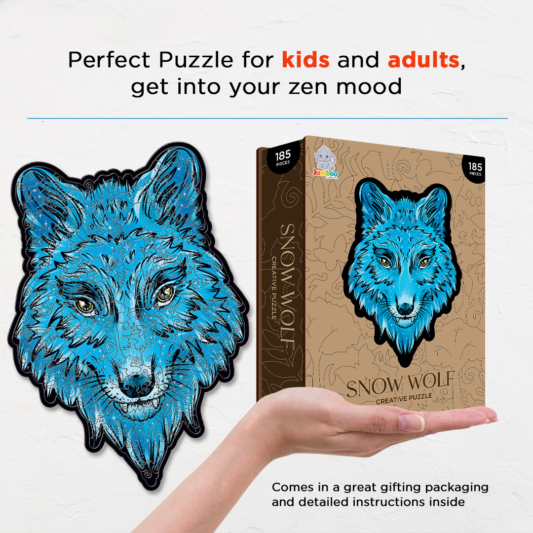 Snow Wolf creative jigsaw puzzle for kids and adults includes different custom shapes