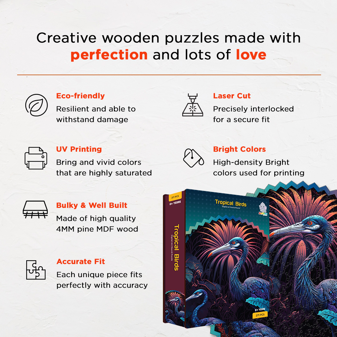 Tropical Birds digital art puzzle for kids and adults a creative art base puzzle