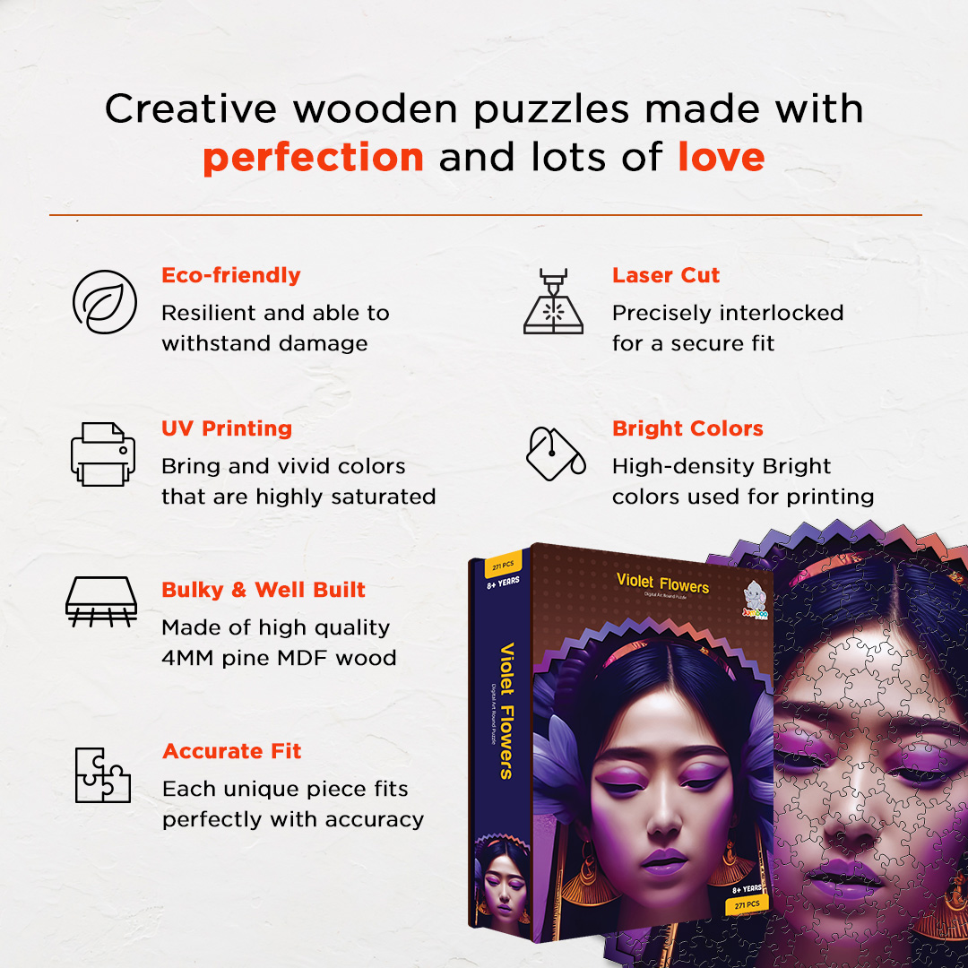 Violate Flowers digital art puzzle for kids and adults a creative art base puzzle