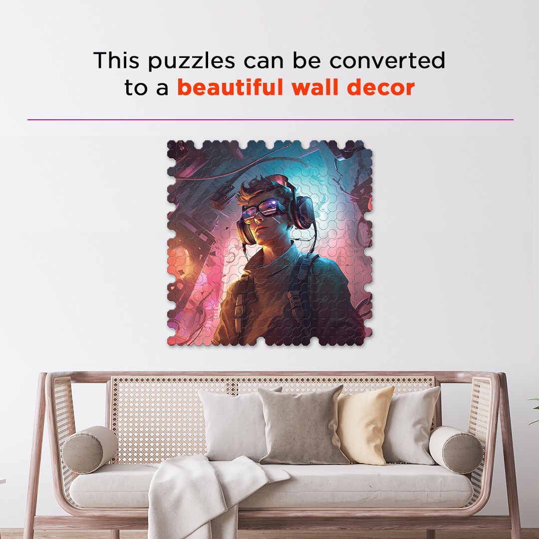 Virtual Adventure a futuristic new age Octagon combined shape jigsaw puzzle