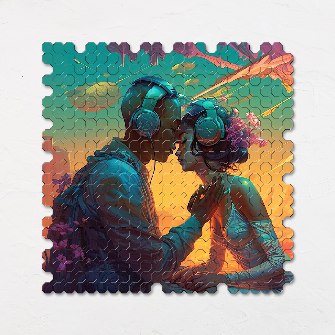 Virtual Love a futuristic new age Octagon combined shape jigsaw puzzle