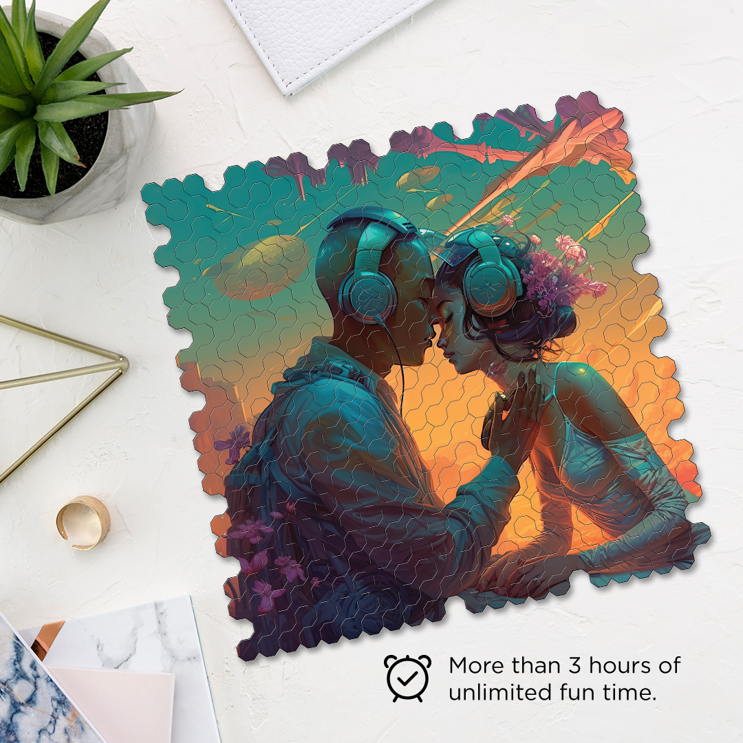 Virtual Love a futuristic new age Octagon combined shape jigsaw puzzle