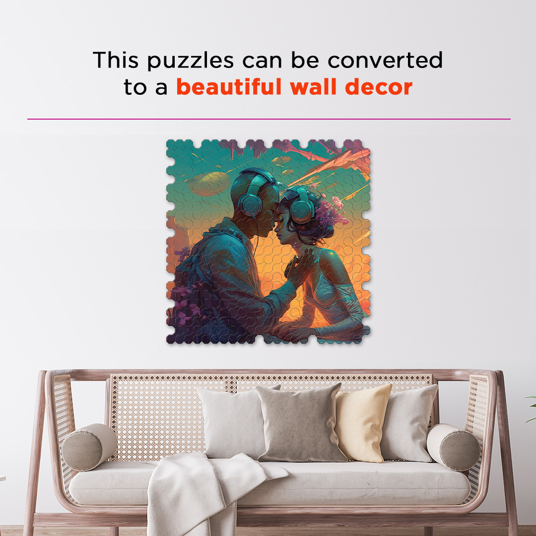 Virtual Love a futuristic new age Octagon combined shape jigsaw puzzle