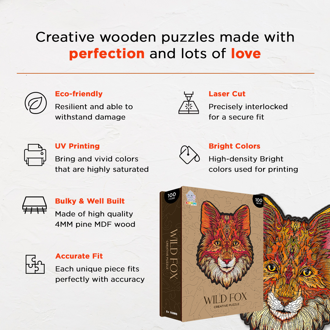 Wild Fox creative jigsaw puzzle for kids and adults includes different custom shapes
